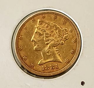 1881 Liberty Head $5 Gold Coin
