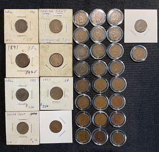 Lot of 34 Indian Head One Cent Pennies Mixed Years