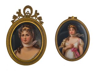 Two Antique Miniature Portraits on Porcelain