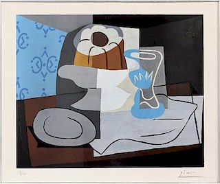 AFTER PICASSO HAND COLORED SILKSCREEN STILL LIFE