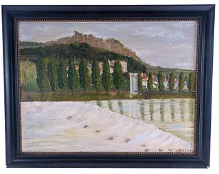Victor Rabichon, Landscape with Dam (1951)
