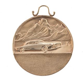 Large 10k Gold Vintage Car Medallion Pendant