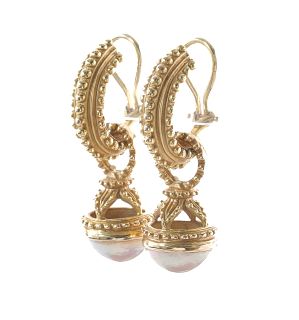 Pair of Ladies Custom 14K Mabe Pearl Earrings