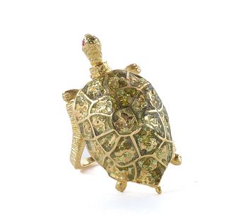 18k Yellow Gold Enamel Tortoise Ring