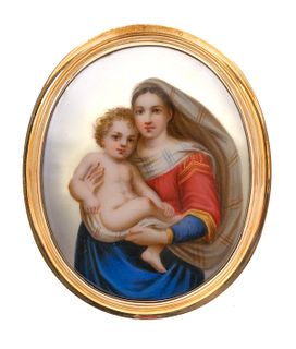 Antique 14K Gold Madonna & Child Brooch