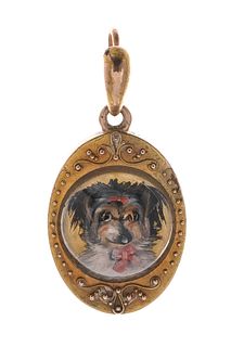 14K Victorian Essex Crystal Locket w/ Dog Portrait