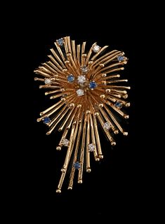 Stunning 14K Diamond & Sapphire Firework Pin