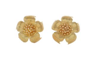 Pair of Tiffany & Co 18K Floral Ear Clips