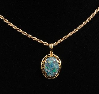 14K Gold and Opal Necklace and Earrings