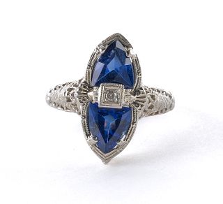 Ladies 18K Art Deco Sapphire and Diamond Ring