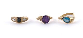 Three Gold and Gemstone Estate Rings
