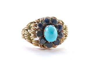 Ladies 10 Karat Gold & Enamel Turquoise Ring