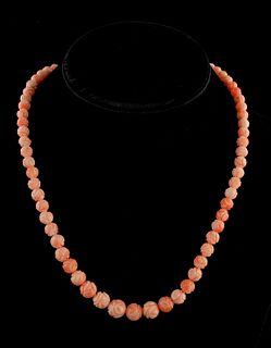 Chinese Carved Pink Coral Necklace