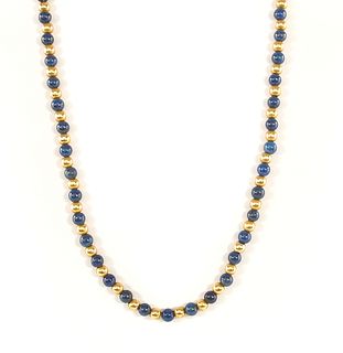 14k Yellow Gold Bead and Lapis Necklace