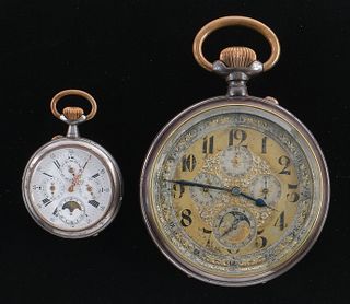 Two 19th Century Gunmetal Calendar Pocket Watches