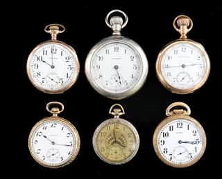 Six Estate Pocket Watches: Elgin, Waltham, Buren