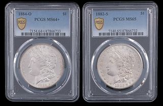 2 High Grade PCGS Morgan Silver Dollars