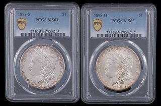 2 High Grade PCGS Morgan Silver Dollars
