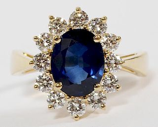 2.10 CT NATURAL BLUE SAPPHIRE AND DIAMOND RING