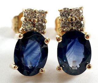 GOLD 3.2CT SAPPHIRE AND .12 CT DIAMOND EARRINGS
