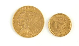 Two Estate Gold Coins: Quarter Eagle and Princess