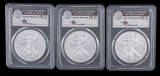 3 Graded and Signed Silver Eagles