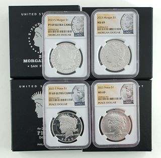 Four Graded 2023 Peace and Morgan Dollars