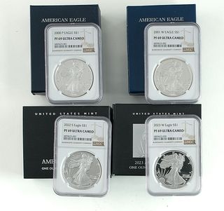 Four Proof Ultra Cameo US Silver Eagles