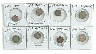 8 19th Century Three and Five Cent Pieces
