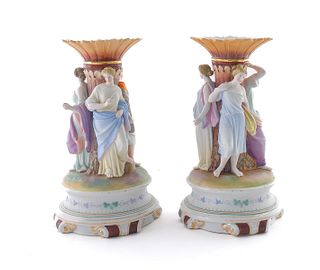 Pair of Paris Porcelain Candlesticks