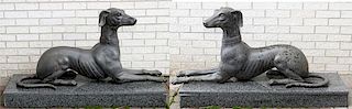 BRONZE DOGS ON MARBLE BASES PAIR