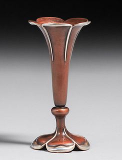 Joseph Heinrichs Hammered Copper & Silver Fluted Vase c1900s