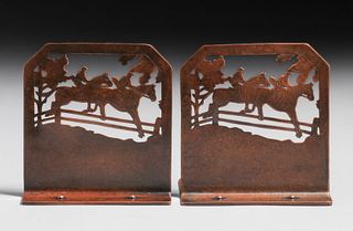 Gregor Panis - Falmouth, MA Hammered Copper Equestrian Cutout Bookends c1910