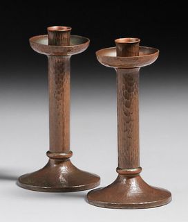 Roycroft Hammered Copper Candlesticks c1915