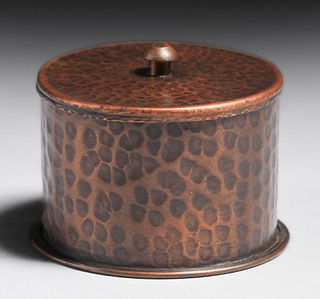 W.H. Dunstan Hammered Copper Covered Round Box c1920