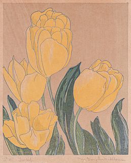 Melville Vaughn Millbourn (1893-1987) Color Linocut "Tulips" c1930s