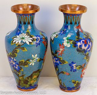 PAIR OF CLOISONNE VASES WITH BASES
