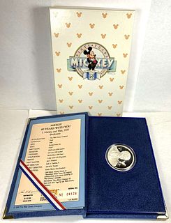 1928-1988 Mickey Mouse "60 Years With You" Mickey & Walt Proof 1 ozt .999 Silver