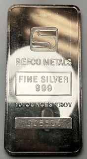 Refco Metals 10 ozt .999 Silver Bar
