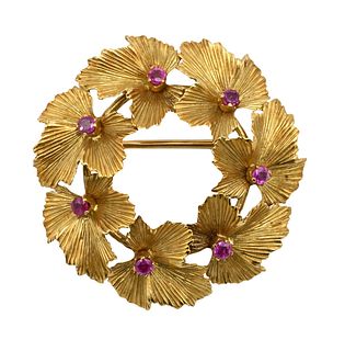 Tiffany and Company 18K Yellow Gold Wreath Brooch Set