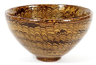 CHINESE AMBER GLAZED MARBLED POTTERY BOWL