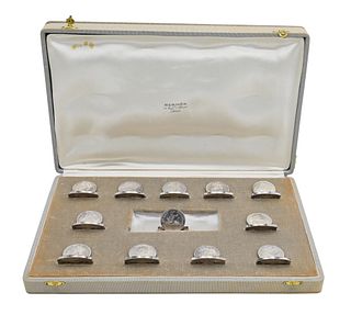 Set of 12 Hermes Paris Coin Place Card Holders with Case