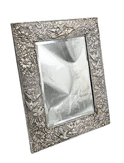 Large Sterling Silver Repousse Mirror
