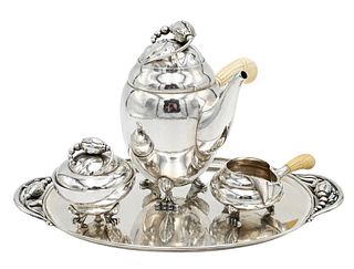 Georg Jensen Four Piece Sterling Silver Tea Set