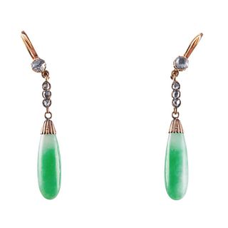 14k Gold Jade Diamond Drop Earrings