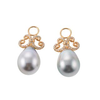 18k Gold Diamond Pearl Earring Pendants