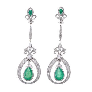 Casa Reale Gold Emerald Diamond Cocktail Earrings