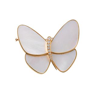 Van Cleef & Arpels Diamond MOP Butterfly Gold Brooch Pin
