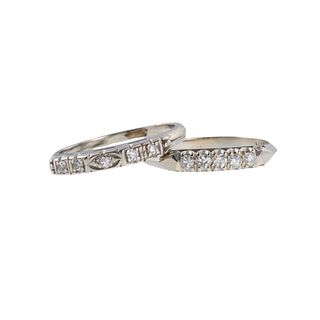 Art Deco 14k Gold Diamond Half Band Ring Set of 2