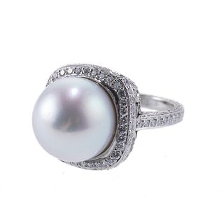 Platinum 18K Gold Diamond South Sea Pearl Ring
